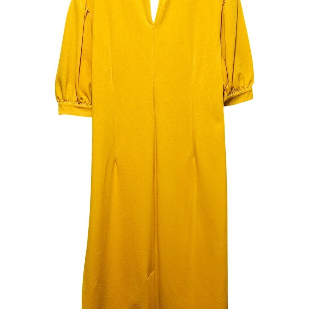NY&C Womens Mustard Yellow Keyhole Neck Puff Sleeve Belted Midi Dress Size XXL - Picture 3 of 13